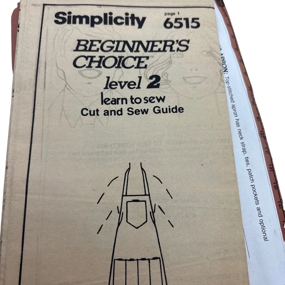Simplicity 6515 Beginner's Choice Level 2 Apron Sewing Pattern Miss Men One Size